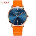 Men Hand Watch Luxury Brand OLEVS 5869 Quartz WristWatch Power Reserve Water Resistant Feature Genuine Leather Clock